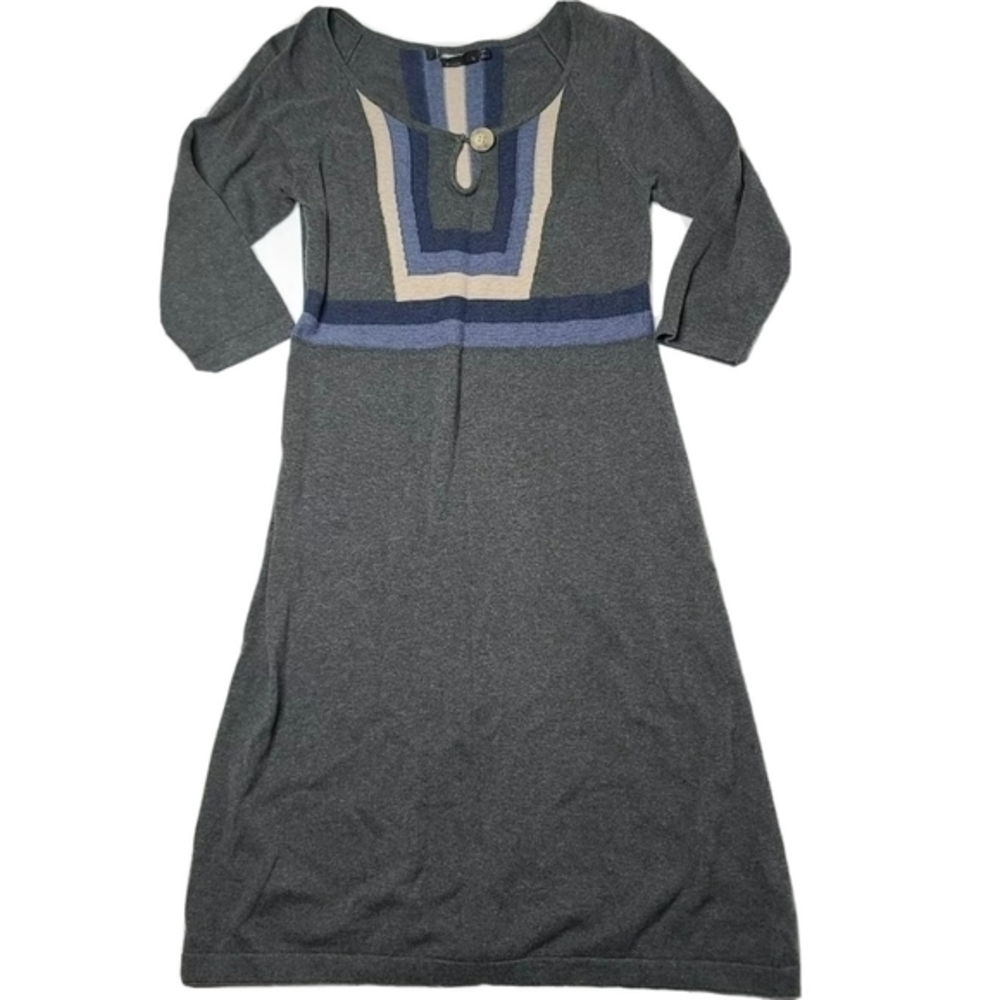 Prana‎ Medium Gray Striped Half Sleeve Midi Dress